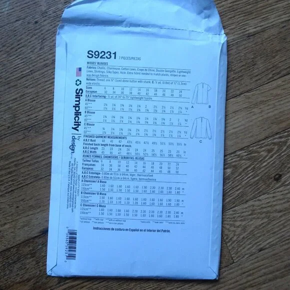 Simplicity S9231 Sewing Pattern - Picture 2 of 2